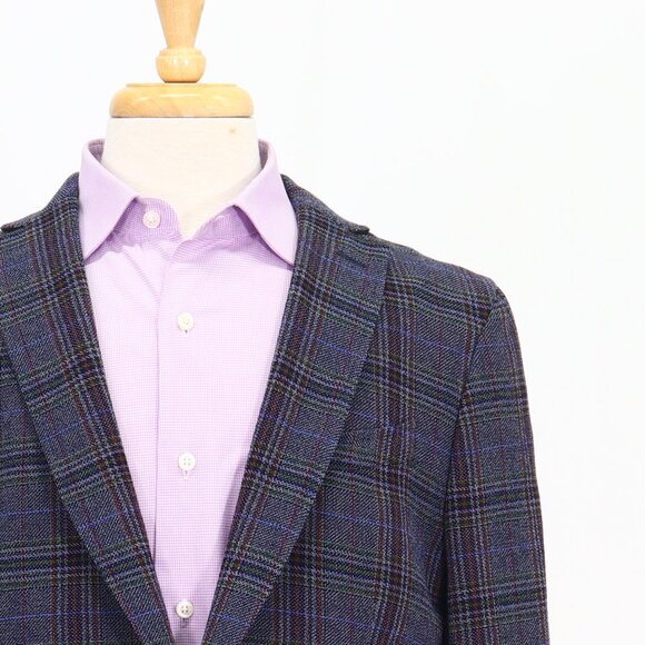 ETRO 44L Blue Blazer Sport Coat Jacket 2-Button Check T365 - Picture 5 of 11